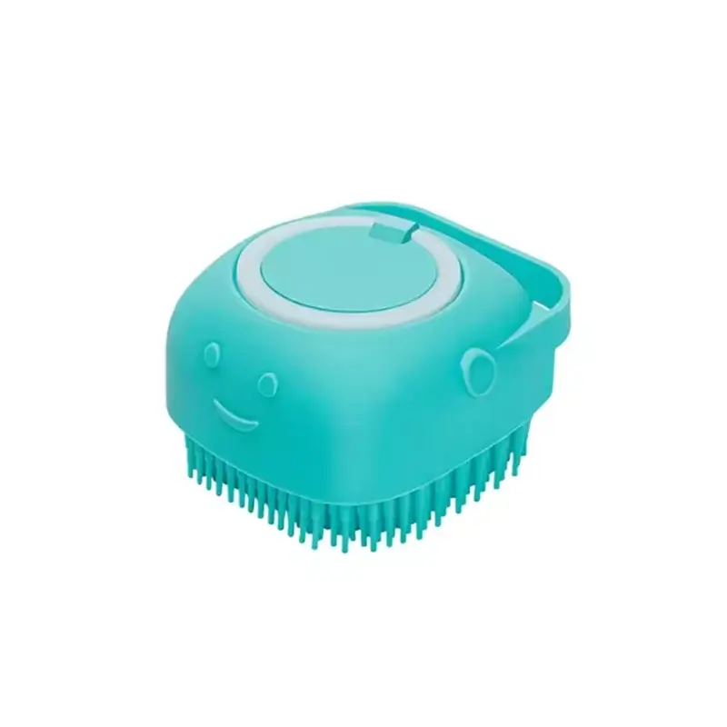 Dog bath brush in cheerful blue color designed for grooming and bathing pets comfortably.