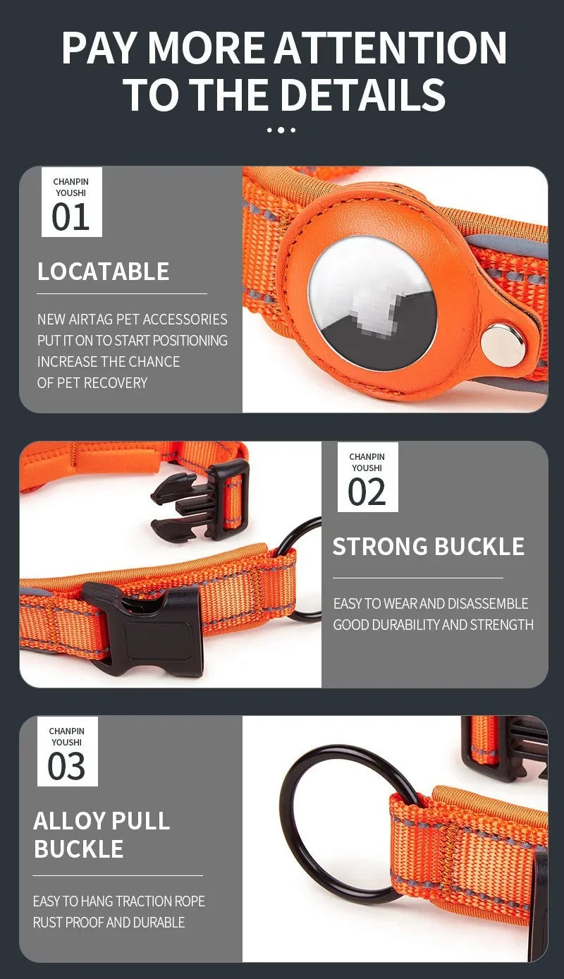 JooJeo AirTag Dog Collar — Reflective Safety Collar with Built-In AirTag Holder