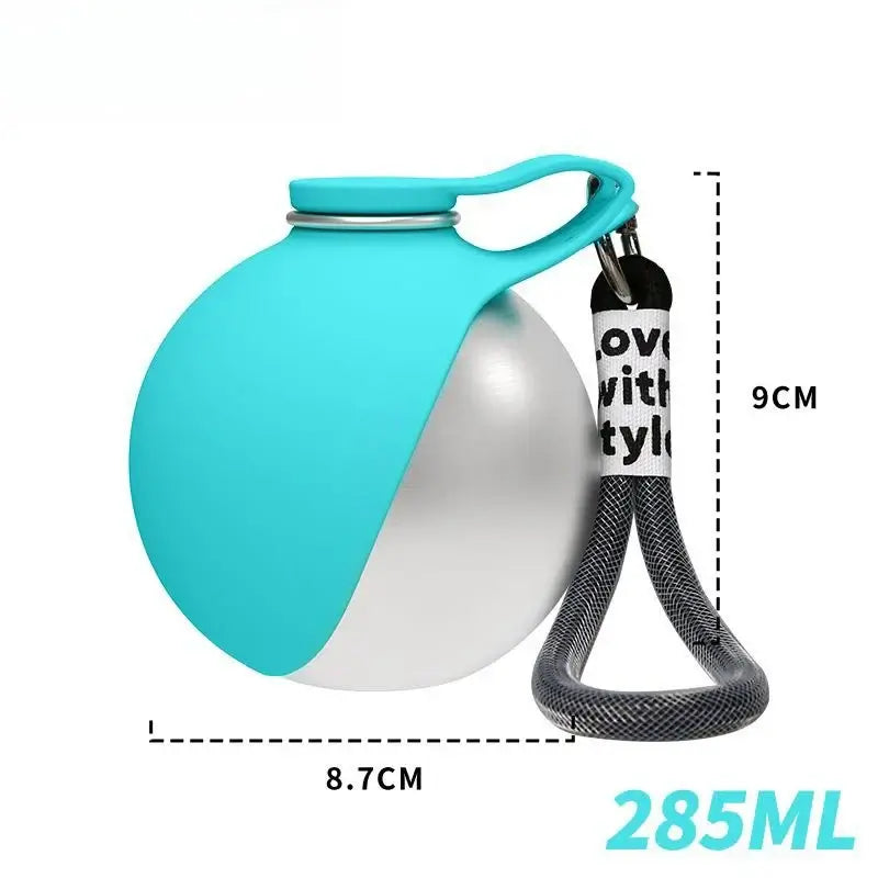 Blue portable dog water bottle with travel strap
