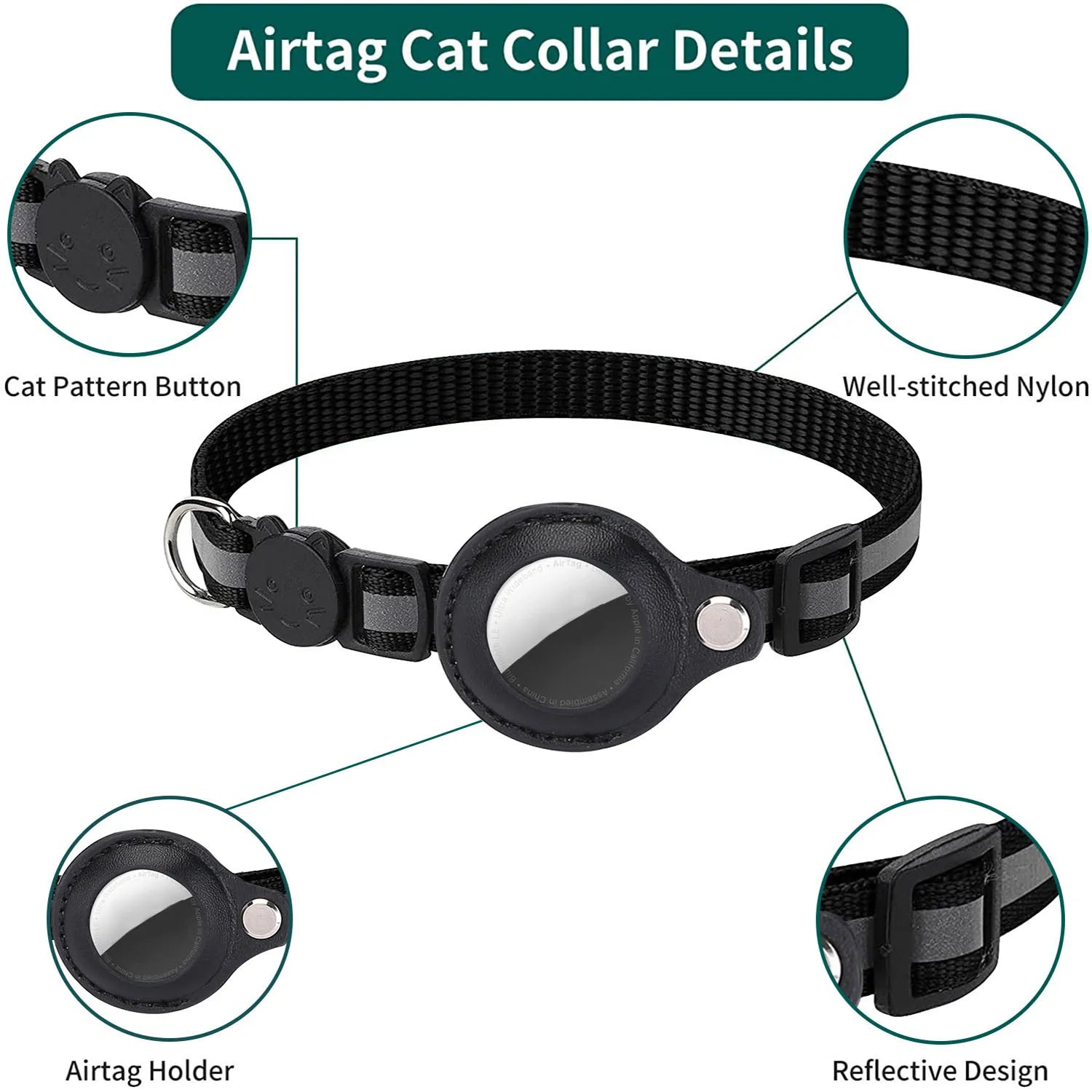 JooJeo AirTag Cat Collar — Breakaway Safety Collar with AirTag Holder & Bell
